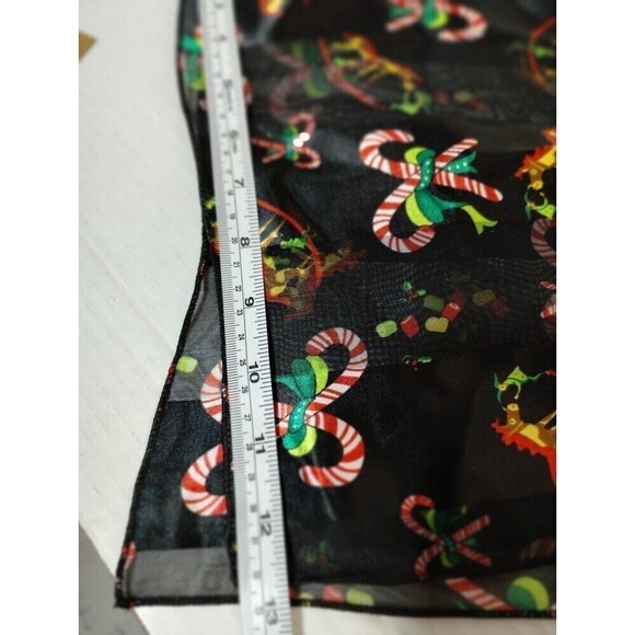 Christmas Scarf Black With Candy canes and Rocking Horses 30 X 12 inches - Picture 3 of 10